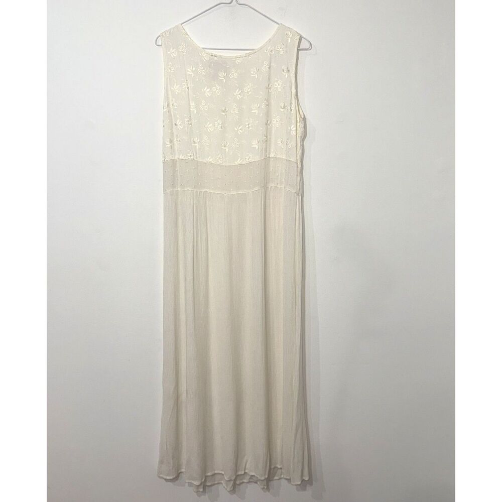 Vintage April Cornell Crepe Floral Embroidered Maxi Dress - Ivory M